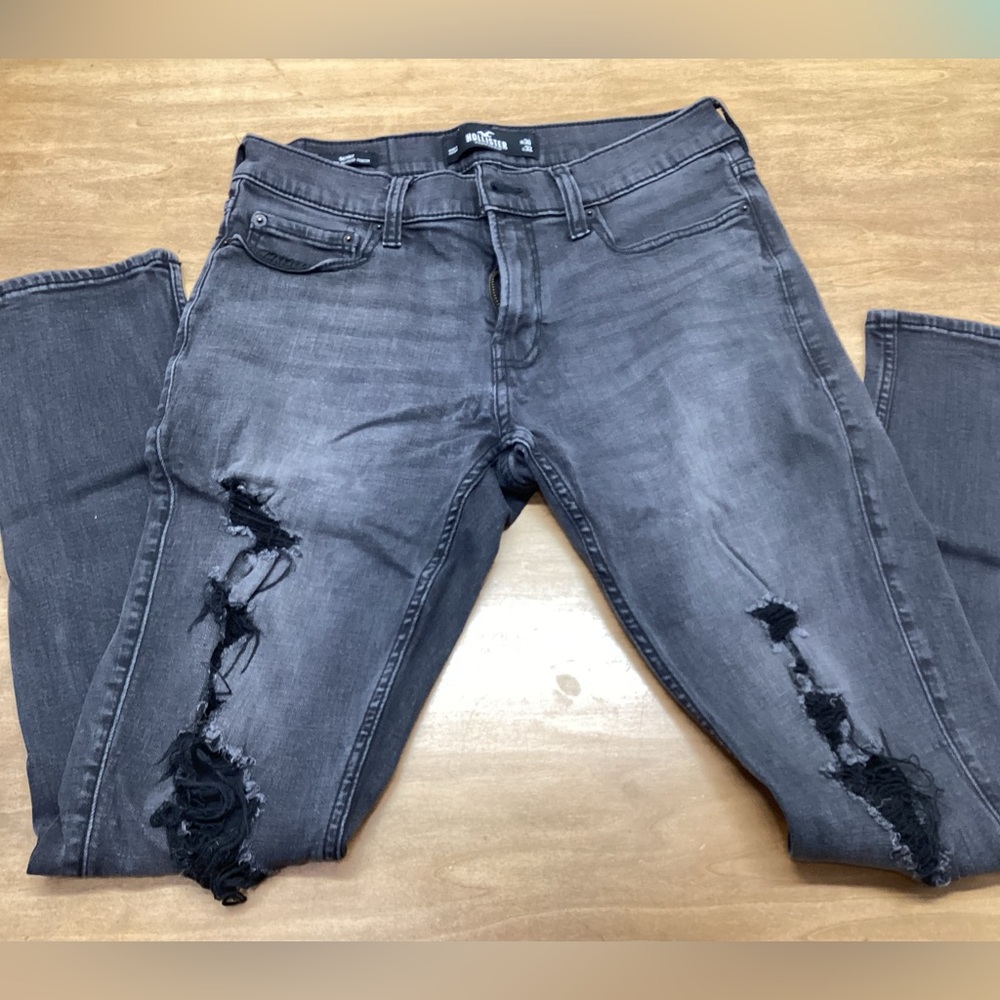 Hollister skinny jeans distressed denim black gray 30x32